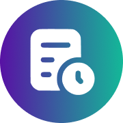 Document with clock icon in gradient purple-teal circle representing scheduling or time-sensitive documentation