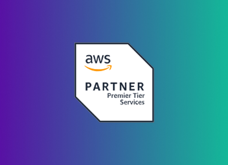 AWS Partner Premier Tier Services badge on purple teal gradient background