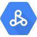 white connected nodes icon on blue hexagon background representing Google Cloud AI Platform