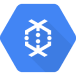 white abstract pipeline icon on blue hexagon background representing Google Cloud Dataflow