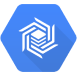 white stacked hexagonal shapes icon inside blue hexagon representing Google Cloud Dataproc