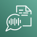 Amazon Transcribe logo featuring a white speech bubble with a waveform and a document icon on a green gradient background.