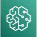 Amazon SageMaker logo featuring a white stylized brain circuit design on a green gradient background.