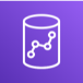 Amazon Redshift icon featuring a white cylinder with connected data points on a purple background.