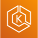 white hexagon icon with letter K inside on orange gradient background representing Amazon EKS (Elastic Kubernetes Service)