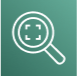 Amazon Rekognition icon featuring a magnifying glass icon with a square target on a green gradient background.