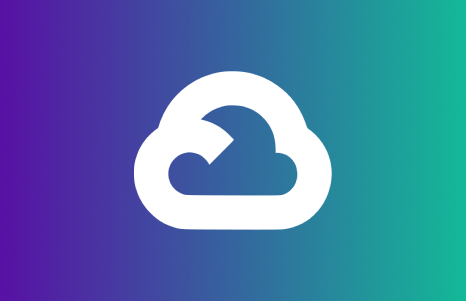 white Google Cloud icon with gauge symbol inside on gradient background transitioning from purple to teal