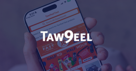 Blue picture of the app of the Taw9eel - Custom Features and Fastest Delivery for Kuwait's Largest Online Retailer
